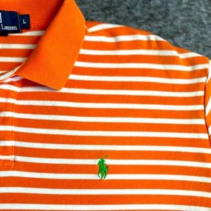 Polo Ralph Lauren Mens Large Orange White Stripe Short Sleeve
